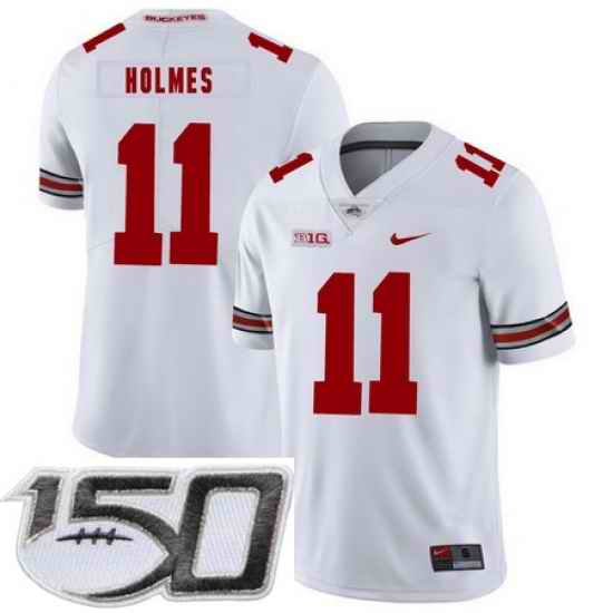 Ohio State Buckeyes 11 Jalyn Holmes White Nike College Football Stitched 150th Anniversary Patch Jersey
